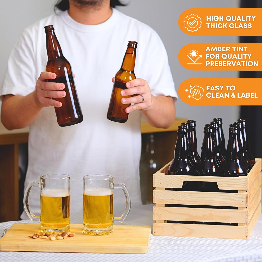 Amber Beer Bottles 12oz (Pack of 24) | Longneck Glass Beer Bottles with Pry-off – features