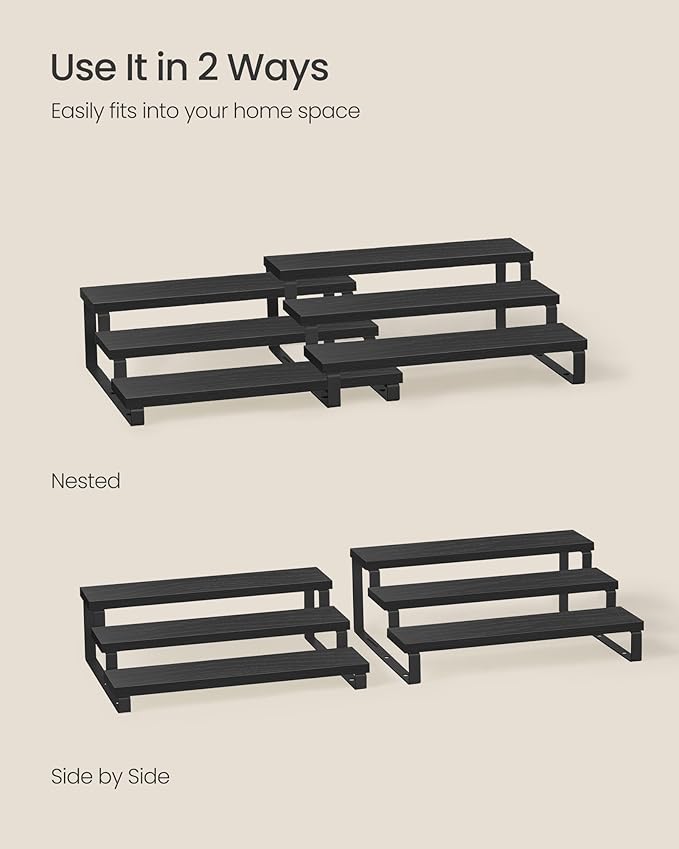 Spice Rack Set of 2, 3-Tier Ebony Black Engineered Wood Display Riser