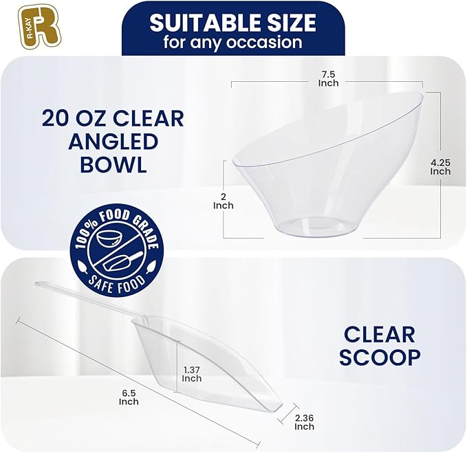 Serving Bowls 16-Pack Clear Plastic Candy Set with Scoops, 6.5 Inch