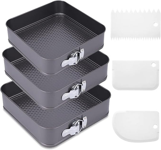 Rectangle Springform Cake Pans Set,Not-Stick Cheesecake Pans with Removable Bottom Stainless Steel Bakeware DIY Baking Mold Funny Cake Tins with Scrapers for Kitchen Birthday Valentine Day Wedding