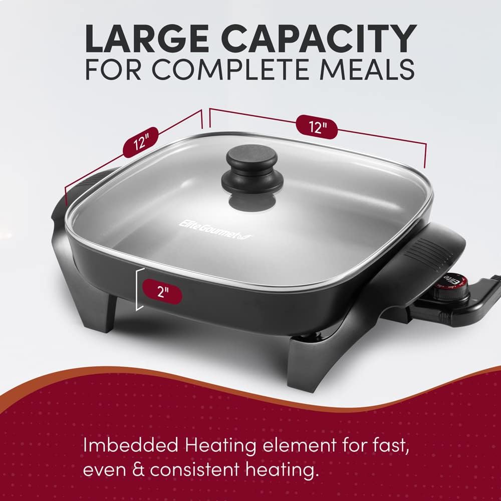 12" Ceralast™ PFAS-Free Ceramic Electric Skillet, 1200W – size reference
