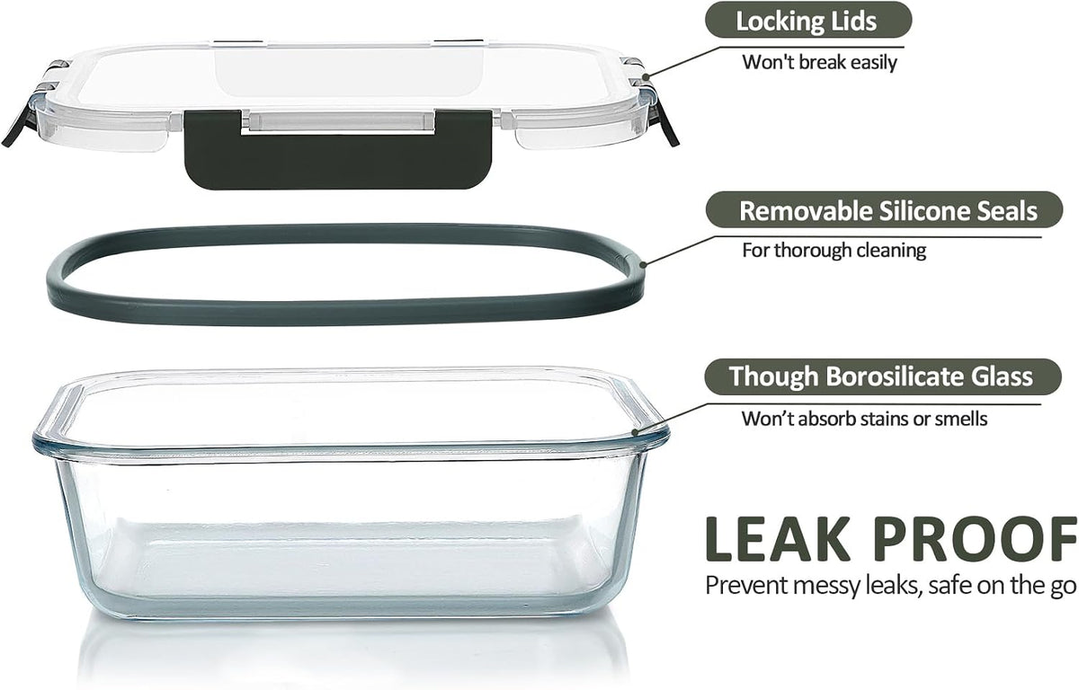 30 Piece Extra Large Glass Food Storage Containers with Lids,Gray – alternate view