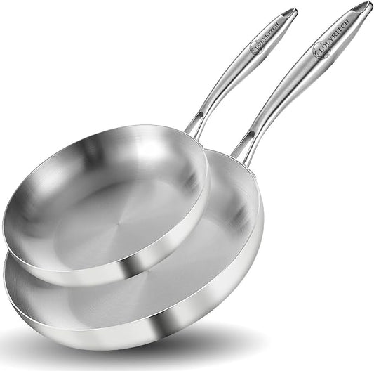 LOLYKITCH 10-12 Inch Tri-ply Stainless Steel Frying Pan Set,Skillets,Induction Cooking Pans,Dishwasher and Oven Safe,Detachable Handle