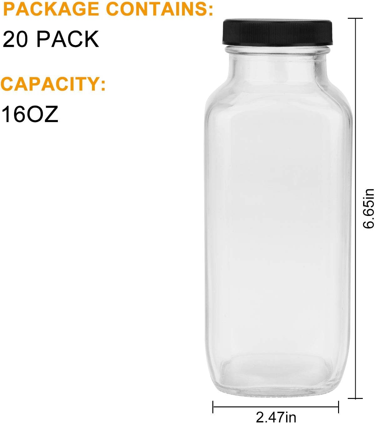 Vintage Water Bottles,Glass Drinking Bottles 16oz,Square Beverage 500ml – detail