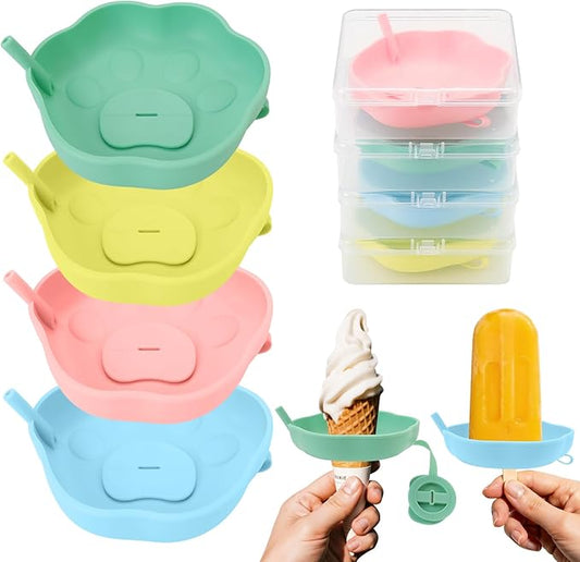 Silicone Popsicle Holders, BPA-Free Silicone, Mess Free for Kids Frozen Ice Cream Cone Holder with Straw, Reusable, with Storage Box, Perfect for Summer Gatherings and Outdoor Picnics (4 Pack)