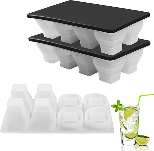 LONGFITE Collapsible Ice Cube Trays 2 Pack Silicone Foldable Folding Large Ice Cube Molds with Lid and Soft Bottom for Easy Release