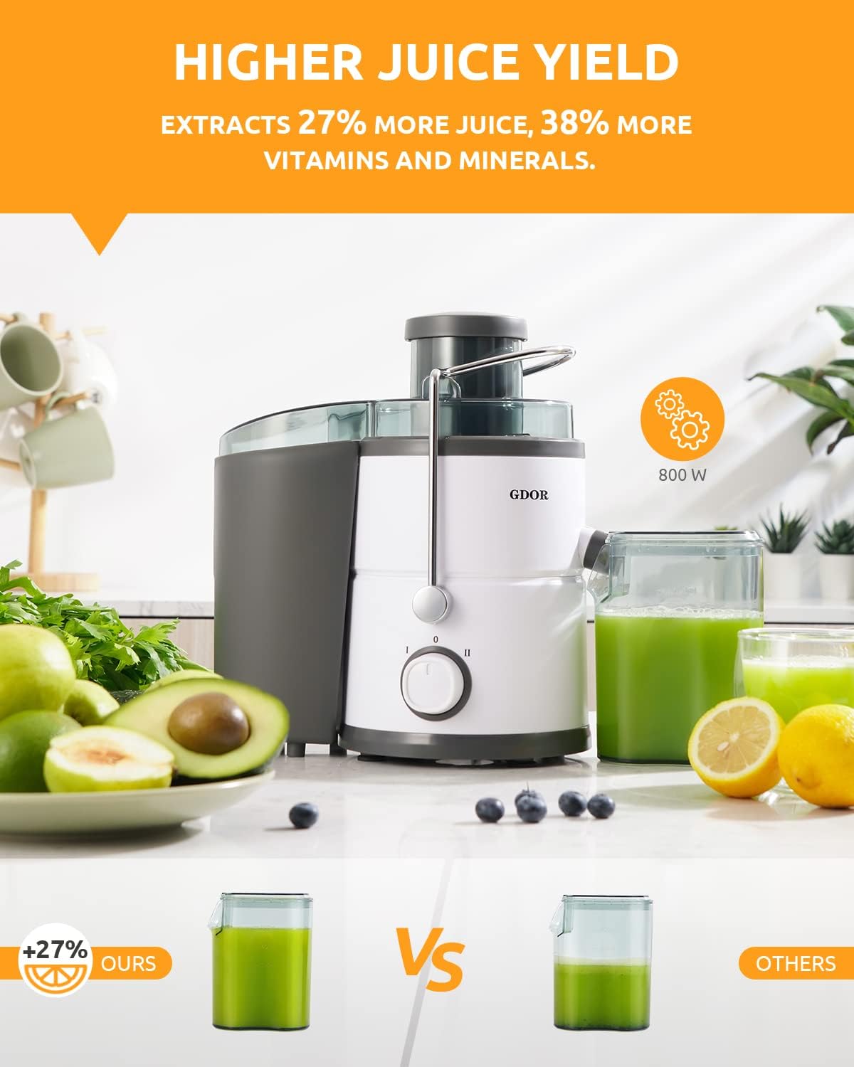 800W Juicer Machine, 3" Wide Chute for Whole Fruits & Vegs – detail