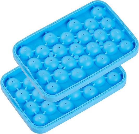 Round Ice Cube Tray 2 Pack BPA Free Silicone Flexible Easy Release 1.1 Inch x 50PCS Small Ice Ball Maker Mold for Whiskey, Cocktail, Chilling (Blue)