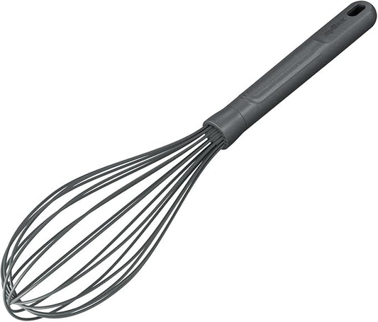 Zyliss Silicone Large Balloon Whisk, Sustainable Wheatstraw/Nylon, Balloon Whisk for Cooking and Serving with Heat Resistant Silicone Head, Beluga Grey, 12" x 2.6", Dishwasher Safe, 5 Year Guarantee