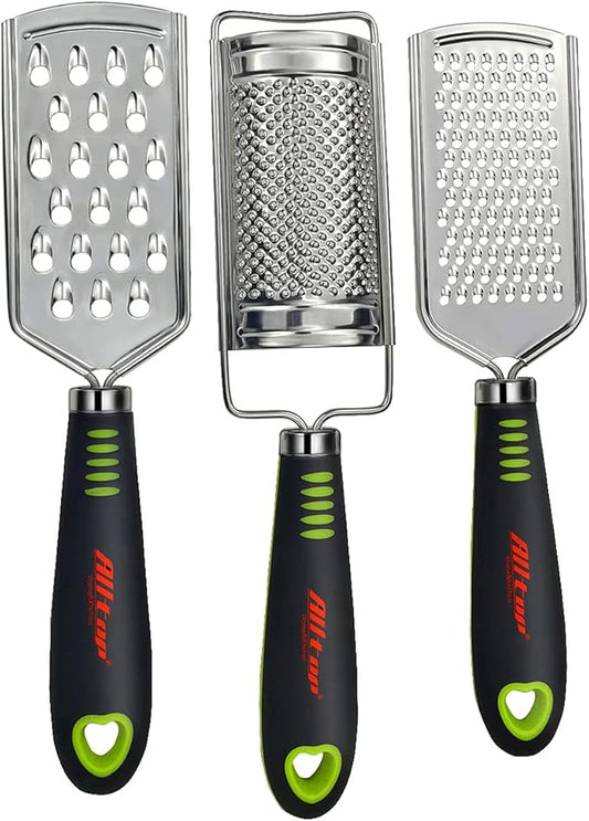 ALLTOP Food Graters for Cheese,Nutmeg,Potato,Ginger and Garlic,Cirtrus,Hand-held Stainless Steel Zester for Kitchen - Pro Multi-purpose Gadgets,Set of 3 Grinders