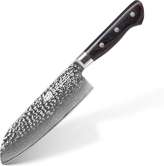 FINDKING 7 Inch Damascus Santoku Knife,Versatile Japanese-Inspired Chef Knife, Multifunctional Asian Culinary for Vegetable Preparation (Raven Series)