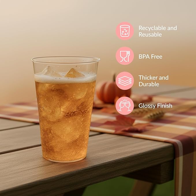 Disposable Plastic Cups 14 oz Clear, 100 Count Stackable