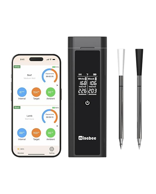Wisebee Meat Thermometer Digital Wireless, 328FT Dual Probes Food Thermometer Bluetooth Remote Monitoring for Cooking- BBQ, Grill, Oven, Smoker