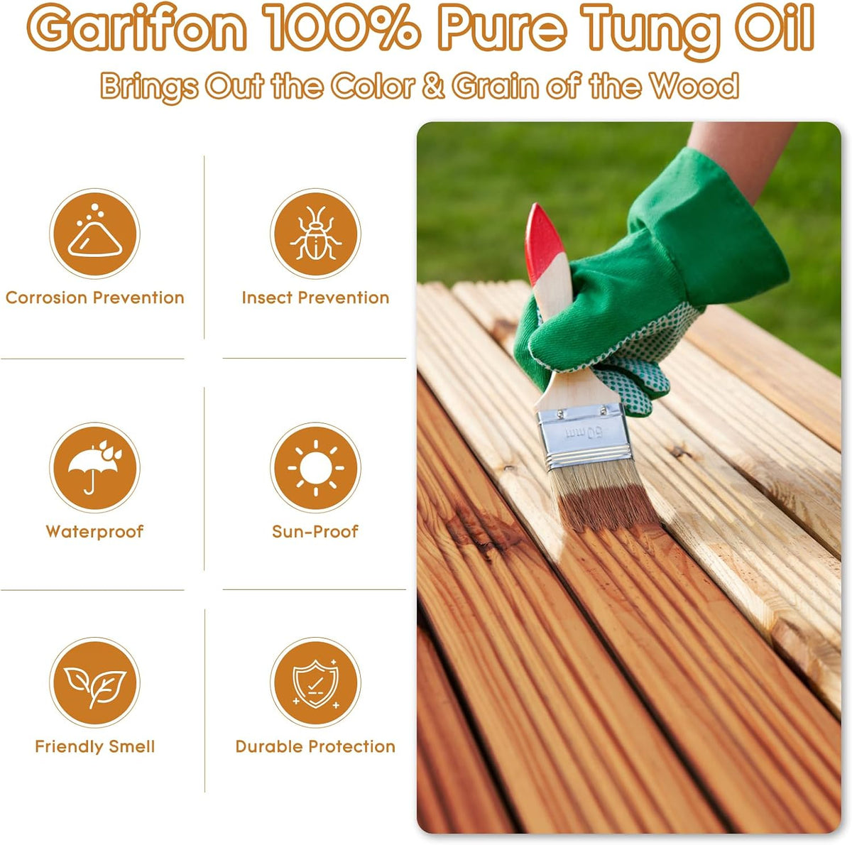 64 OZ 100% Pure Tung Oil for Outdoor Furniture & Indoor Wood - Food Grade – set view