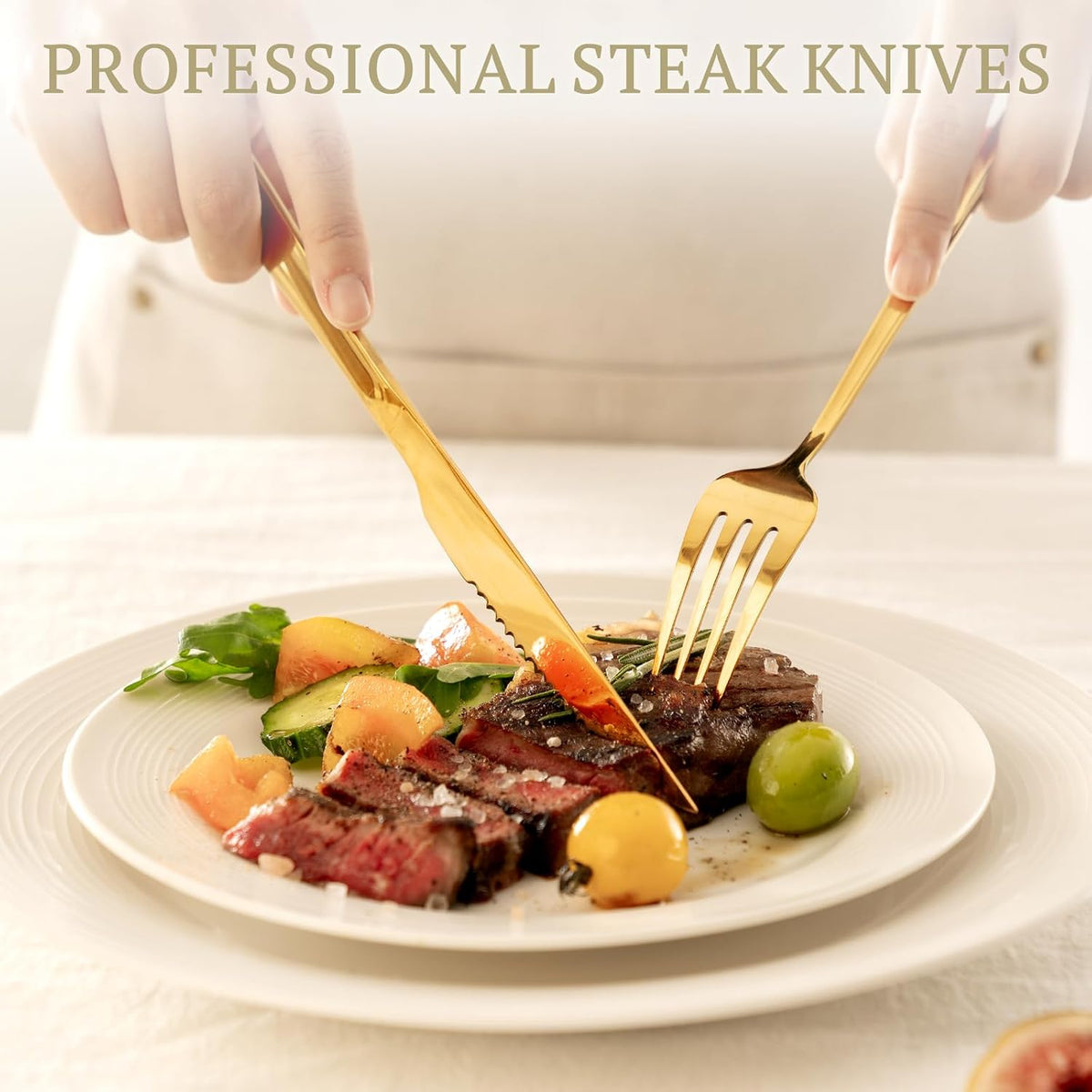 Silverware Set 48-Piece Gold Flatware Set with Steak Knives Food-Grade – close-up
