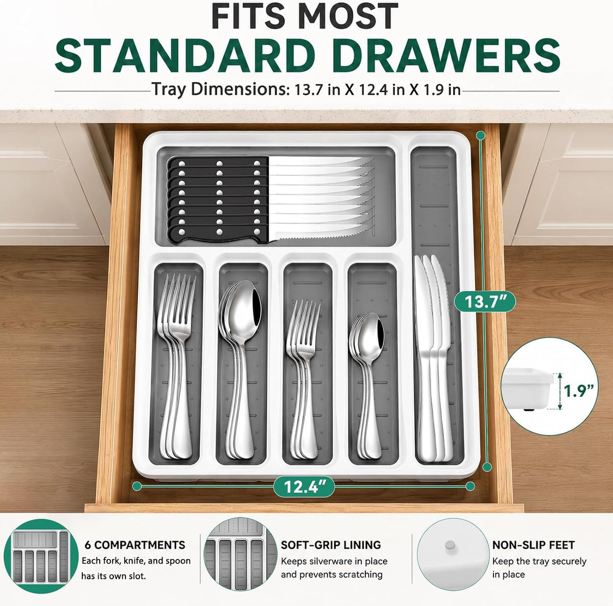 49-Piece Silverware Set with Organizer, Stainless Steel Flatware Utensils Set – close-up