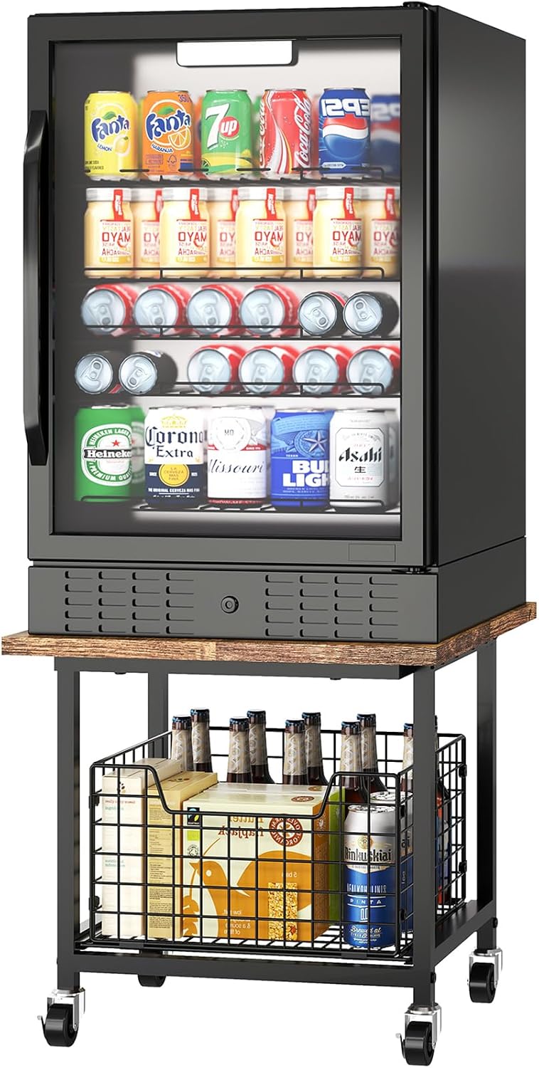 Mini Fridge Stand with Storage, Small Refrigerator Stand with Wheels, Rolling