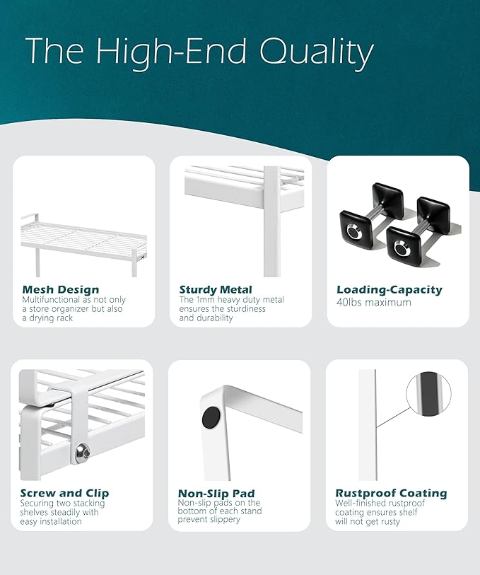 2Pack Cabinet Shelf Organizer Storage Rack Space Saving - Image 5