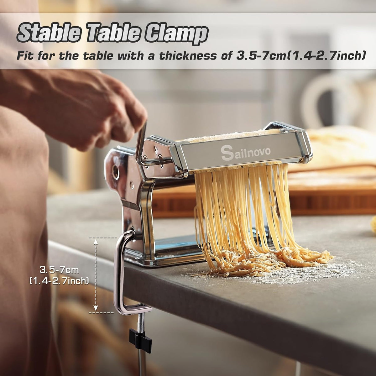 3-in-1 Pasta Maker with 9-Setting Pasta Roller & Cutters, Silver – features
