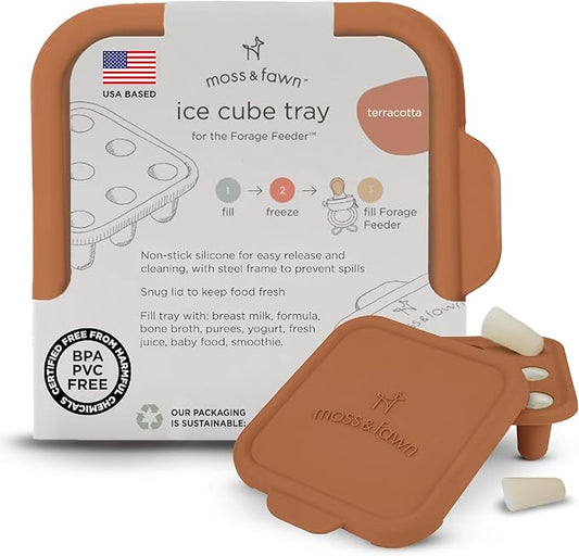 Moss and Fawn Ice Cube Tray - Forage Feeder Freezer & Teething Popsicle Mold for Breast Milk, Formula, Bone Broth, Purees, & Baby Food - BPA, Lead, & PVC-Free - Terracotta