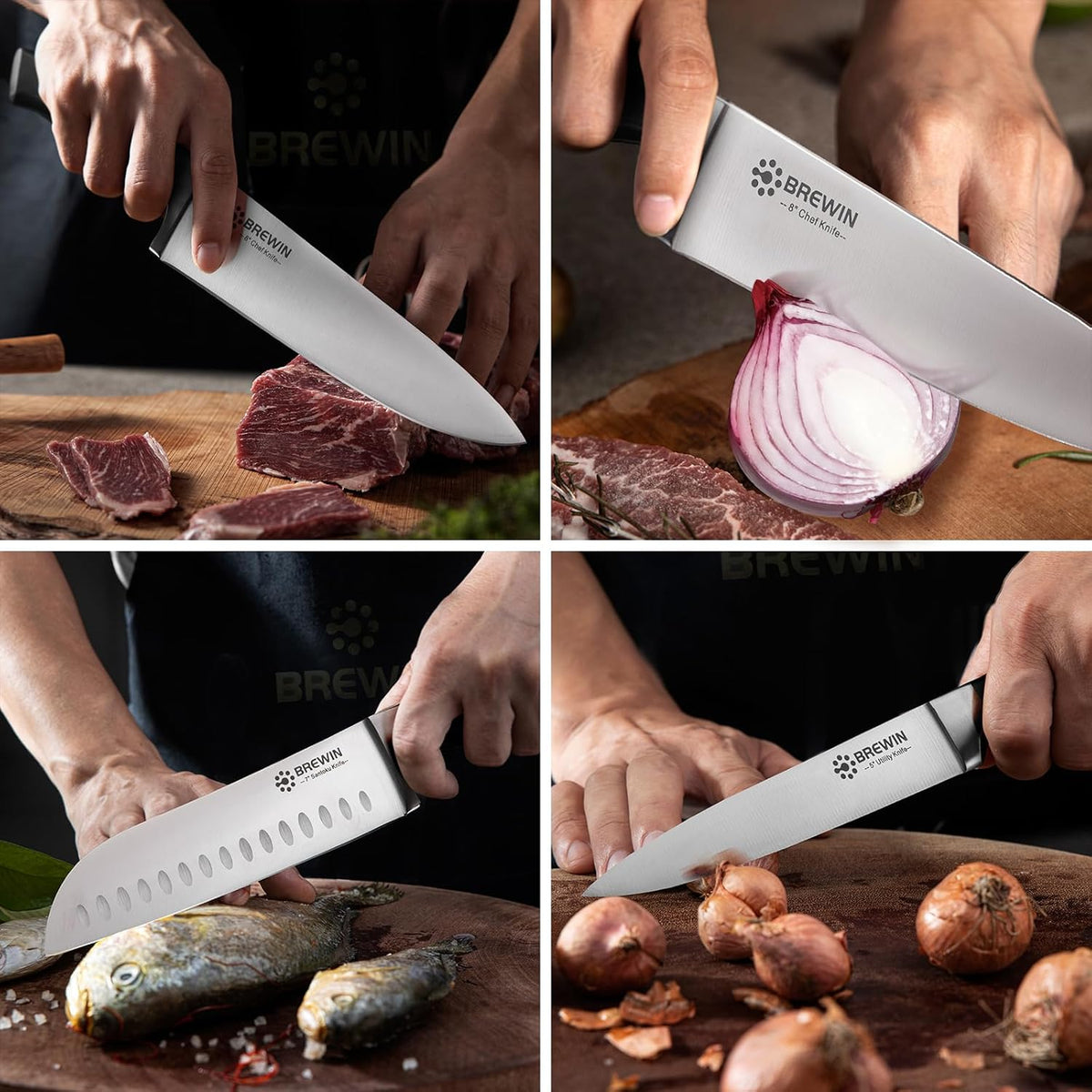 Professional Kitchen Knives, 3PC Chef Knife Set Sharp Knives for Kitchen High – size reference
