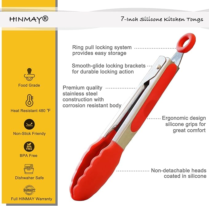 Mini Tongs with Silicone Tips 7-Inch Serving Tongs, Set of 3 (Red Blue Green)