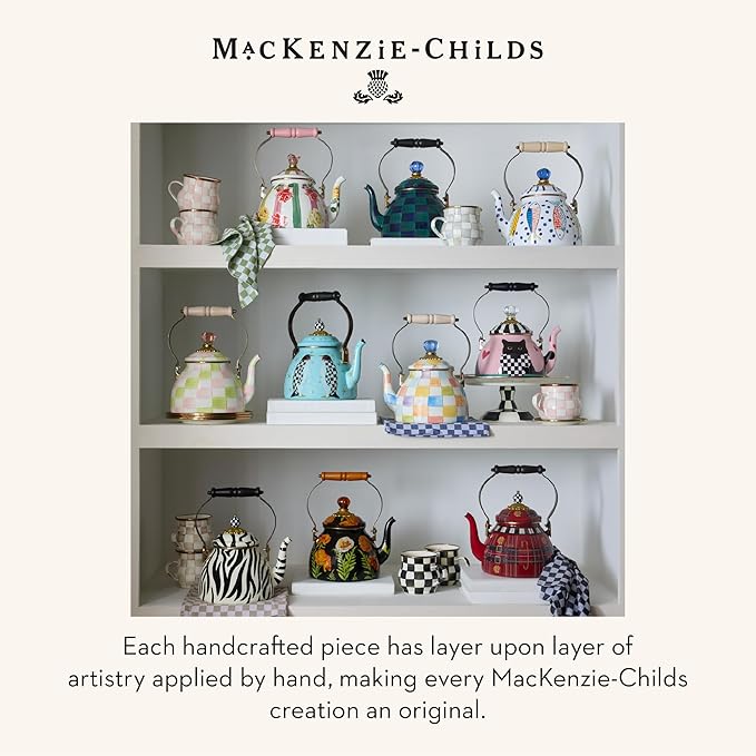 MACKENZIE-CHILDS Enamel Tea Kettle, Cute Tea Kettle for Stovetop, 2 Quarts, The Kilted