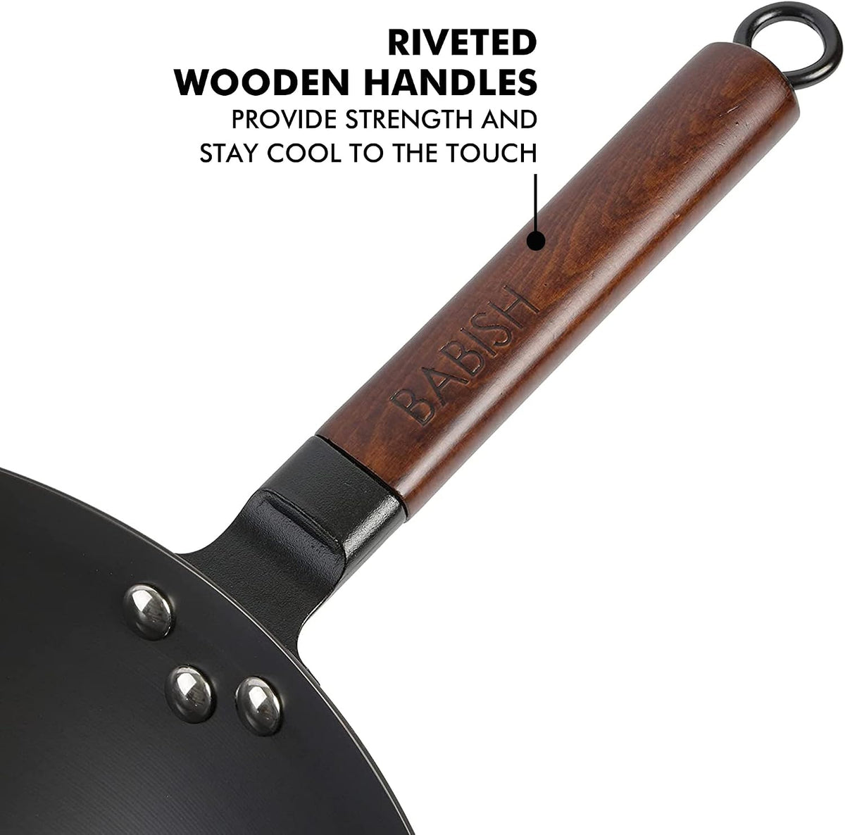 14 Inch Carbon Steel Wok Pan, Flat Bottom Stir Fry Pan, Induction – close-up