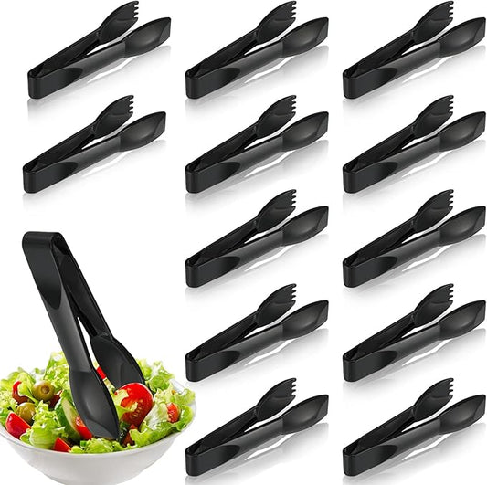 Patelai 6 Inch Utility Tong Plastic Serving Tongs Bulk Scalloped Serving Utensils Charcuterie Accessories Heavy Duty Tongs for Cooking Appetizers Food Catering Dinner Party(Black,12 Pcs)