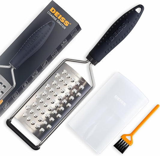 Deiss PRO Coarse Grater & Hand Held Cheese Grater - Sharp Stainless Steel Blades, Non-Slip Handle, Small Cheese Grater for Kitchen, Shredder, Dishwasher Safe