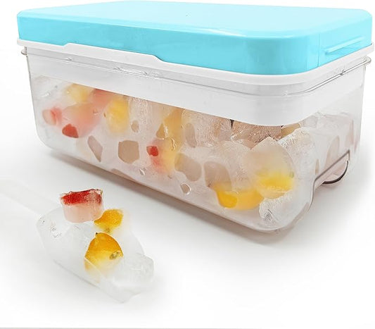Satax Silicone & Plastic Ice Cube Trays with Lids and Bin - Durable, BPA-Free, Easy Release, Perfect for Cocktails, Coffee & More (1, blue)