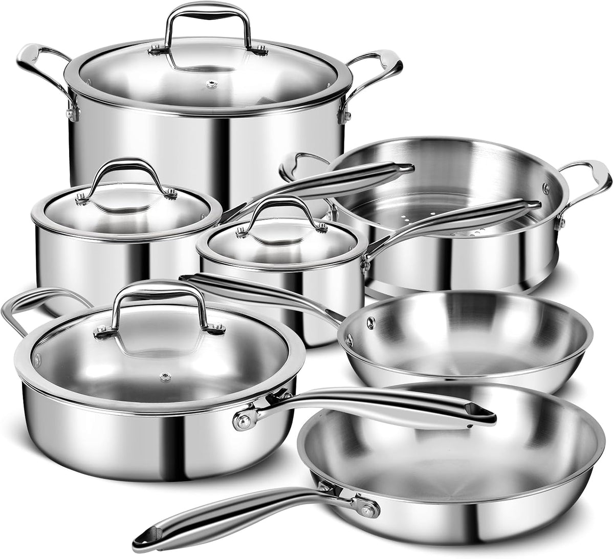 3 Ply Stainless Steel 11-Piece Cookware Set with Lids, Pots and Pans Kitchen