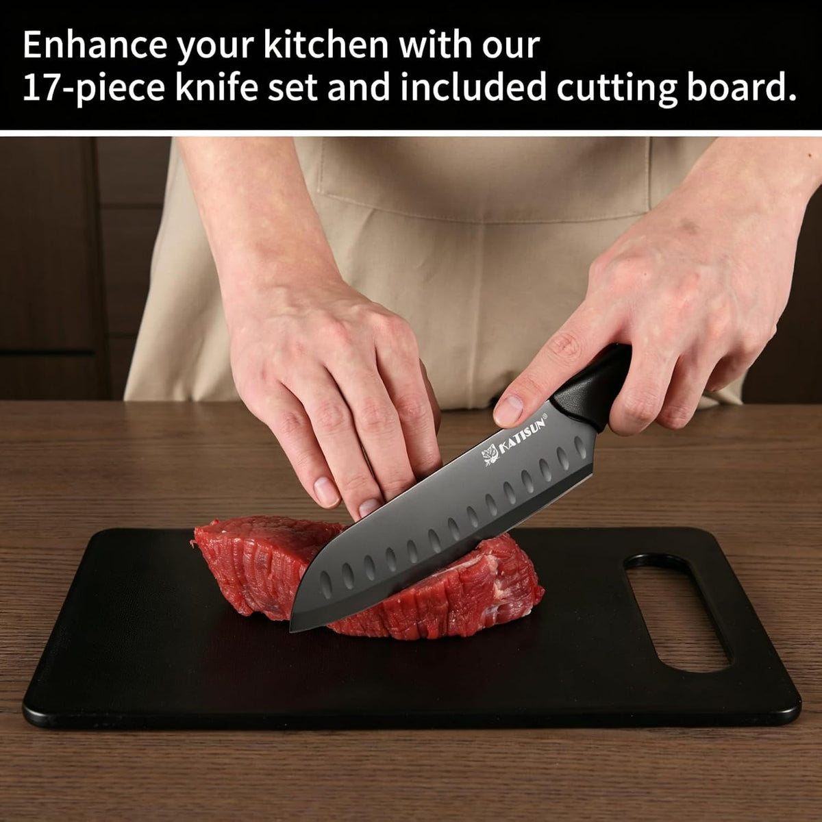 17-Piece Black Kitchen Knife Set with Block – size reference