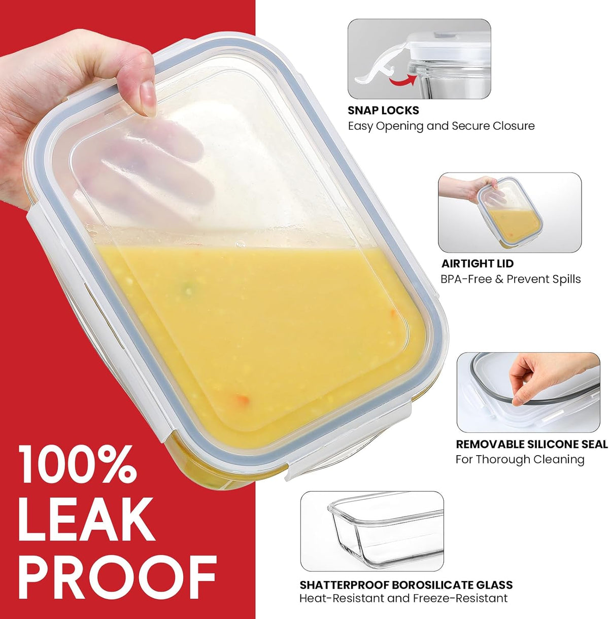 4 Pack 8 Cups/ 63oz Large Glass Storage Containers with Lids, Meal Prep – alternate view