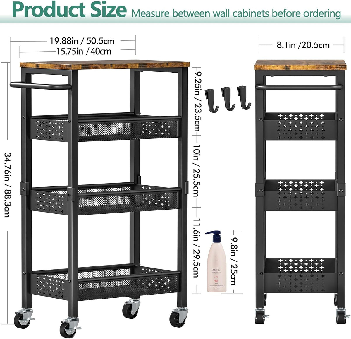 4-Tier Laundry Utility Rolling Cart with Wheels, Metal – detail
