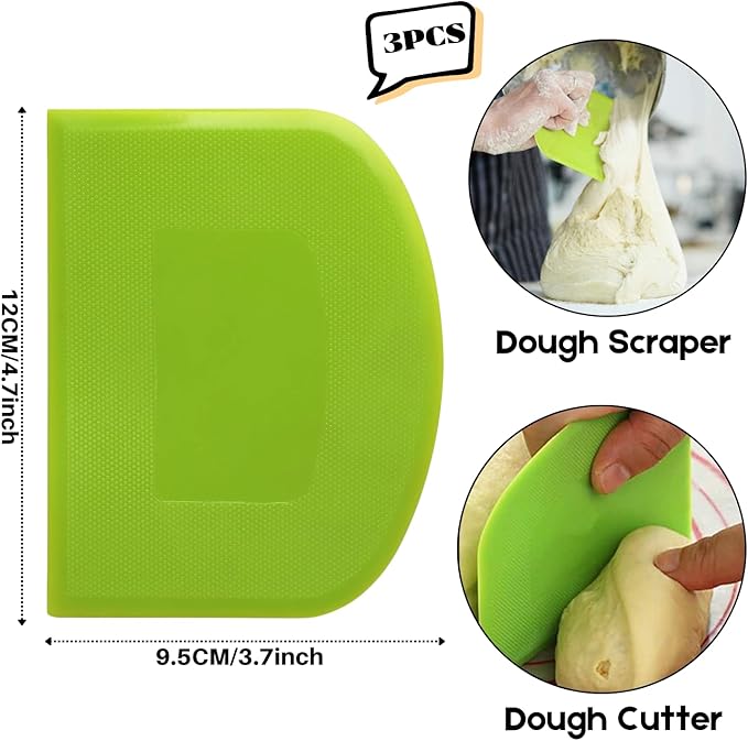 SURDOCA Dough Scraper Bench Scraper - 3P 4.7x3.7" Plastic Flexible Bowl Scraper, Sharp Edge & Angles Cake Scraper. Non-Slip Bakeware Decorating Tools Sculpting & Modeling Tools - Yellow+White+Pink
