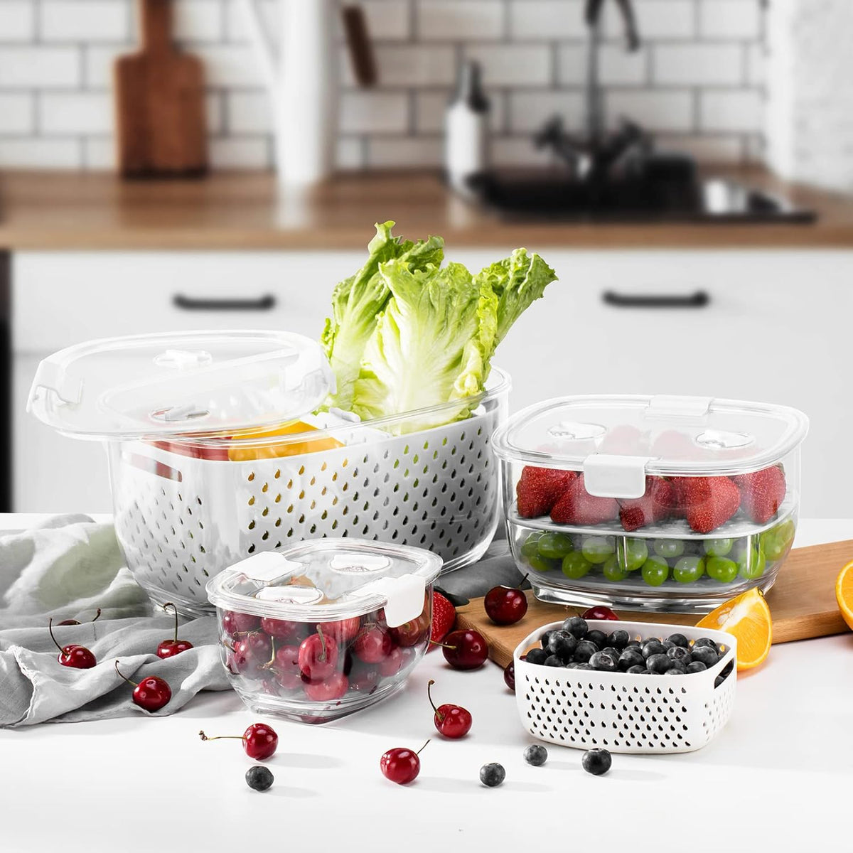 Fresh Produce Vegetable Fruit Storage Containers 3Piece Set, BPA-free – set view