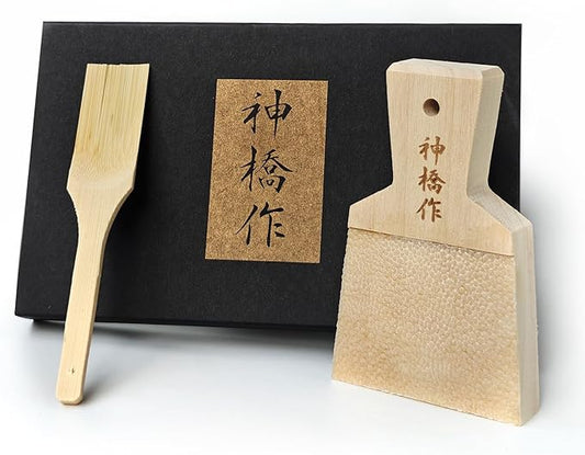 Authentic Japanese Grater Set - Includes Bamboo Brush for Grating Ginger and Wasabi (Small)