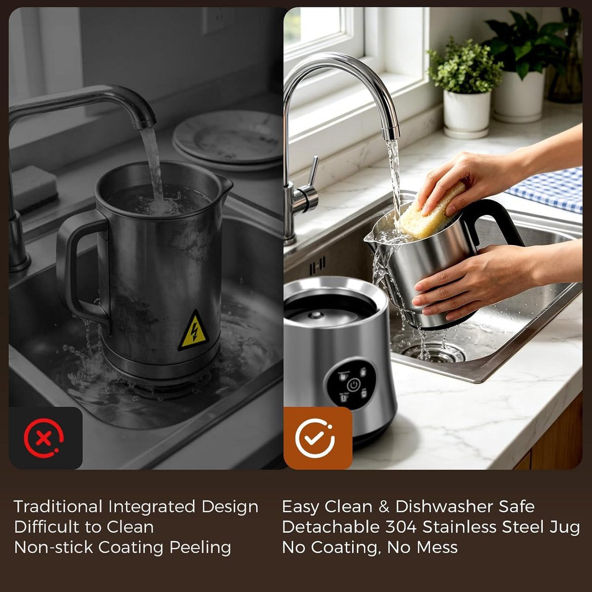 Automatic Electric Milk Frother and Steamer with Hot and Cold Foam – close-up