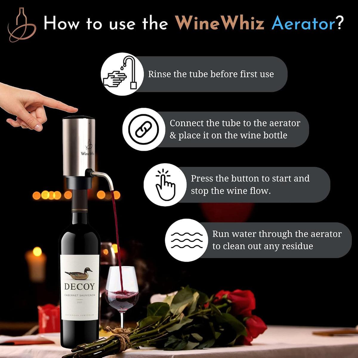 Electric Wine Aerator & Opener Set with Accessories, Rechargeable Automatic – another angle