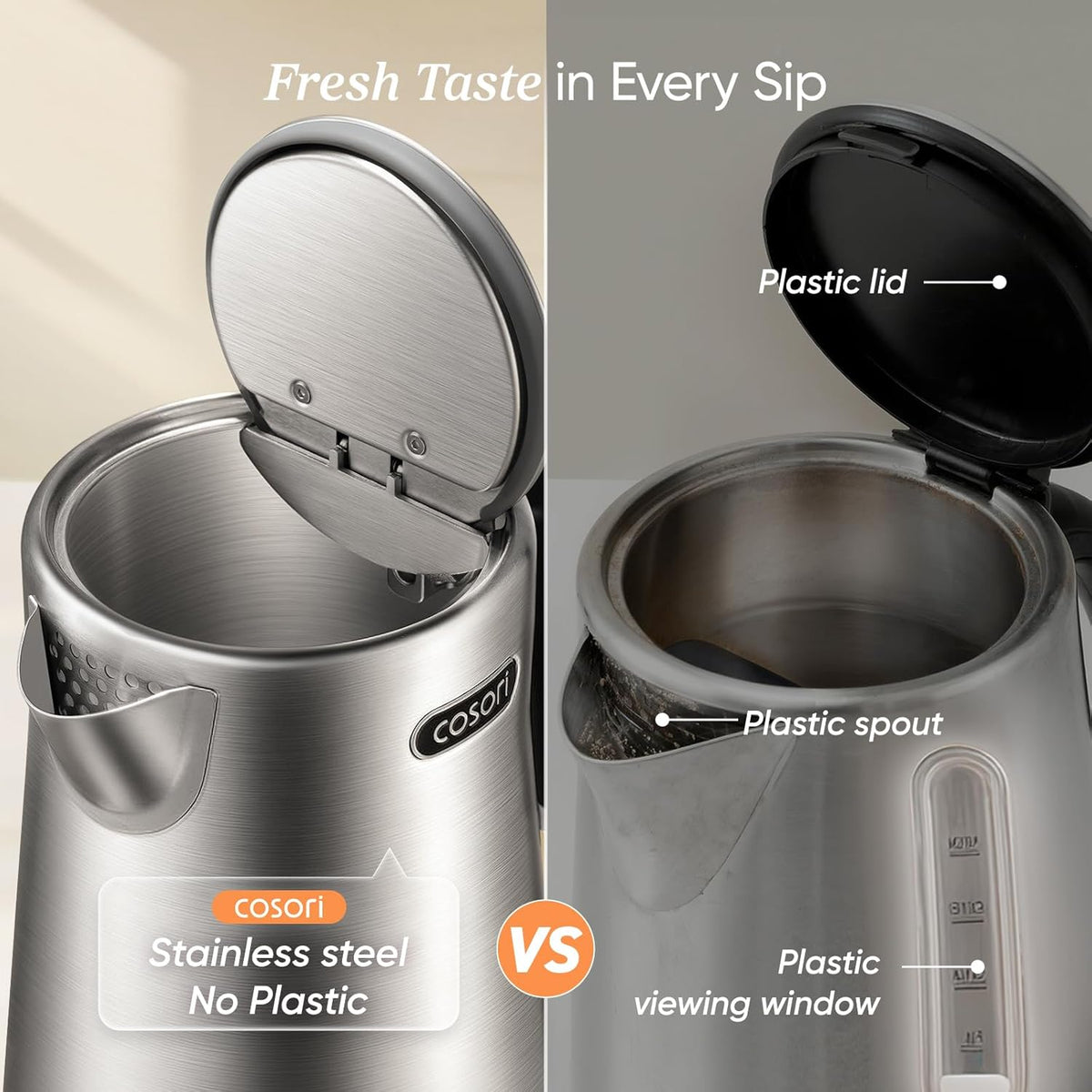 Stainless Steel Electric Kettle with Temperature Control, 1.7L – alternate view