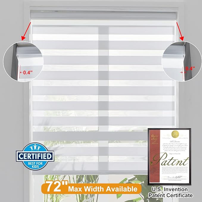 Persilux Cordless Zebra Blinds for Indoor Windows, Free-Stop Zebra Blinds Cordless, Light Filtering Sheer Shades Dual Layer for Day and Night, Zebra Roller Shades for Home (46.5" W X 47" H, White)
