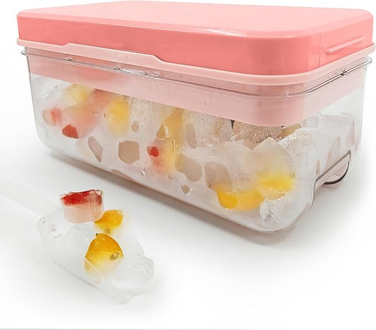 Satax Silicone & Plastic Ice Cube Trays with Lids and Bin - Durable, BPA-Free, Easy Release, Perfect for Cocktails, Coffee & More (1, pink)