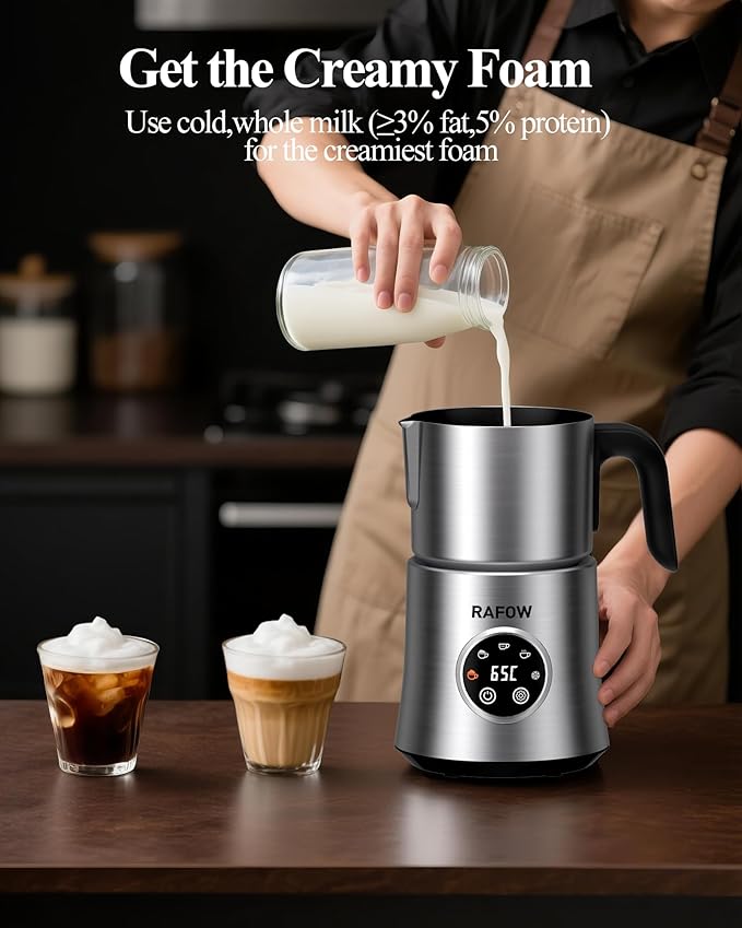 5 in 1 Electric Milk Frother: 16.9oz/500ml Large Capacity Dishwasher Safe Milk Steamer for Hot & Cold Milk Froth - Automatic Milk Frother & Warmer for Latte, Cappuccinos, Macchiato, Hot Chocolate