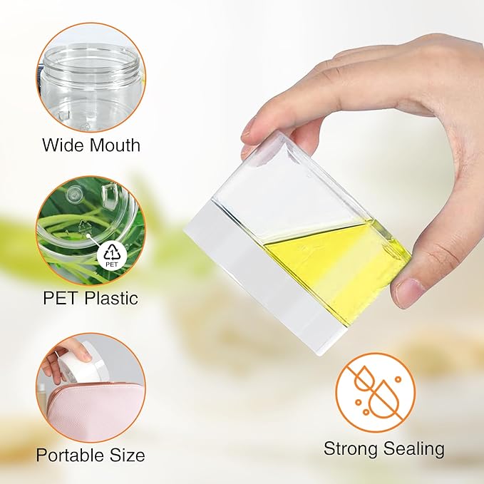 Plastic Food Jars, 4 oz Clear with White Lids, 72 Count