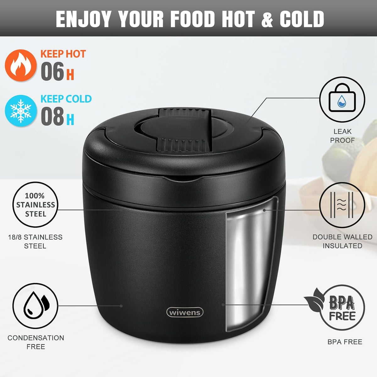 Thermo Food Jar for Hot Food 32OZ Soup Thermo Lunch Containers Wide Mouth – close-up