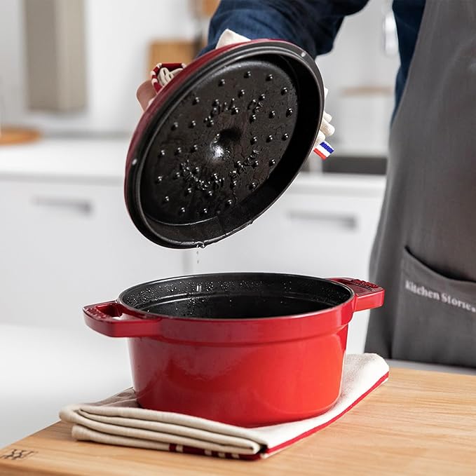 STAUB Cast Iron Dutch Oven 4-qt Round Cocotte, Made in France, Serves 3-4, Cherry