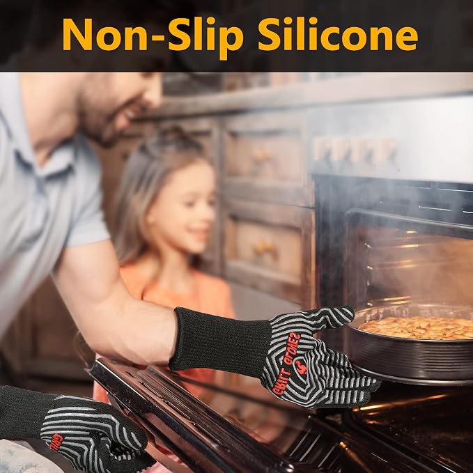 Oven Mitts, Black 14-Inch Long Cuff Heat Resistant to 1472°F