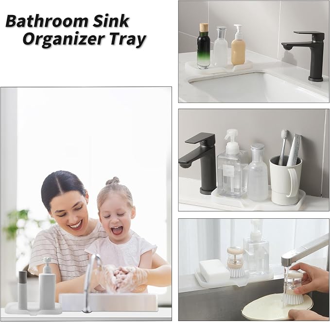 Soap Dish with Drain Spout, Translucent Silicone Sink Organizer