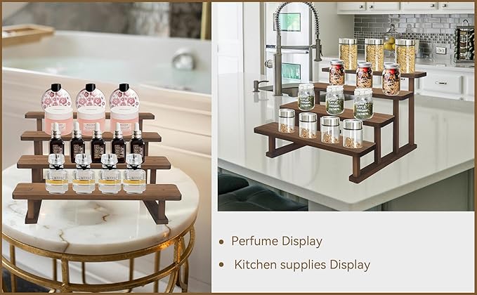 Spice Rack 4 Tier Wooden Tabletop Display Stand, Brown